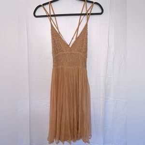 Free People nude beaded chiffon mini cocktail dress
